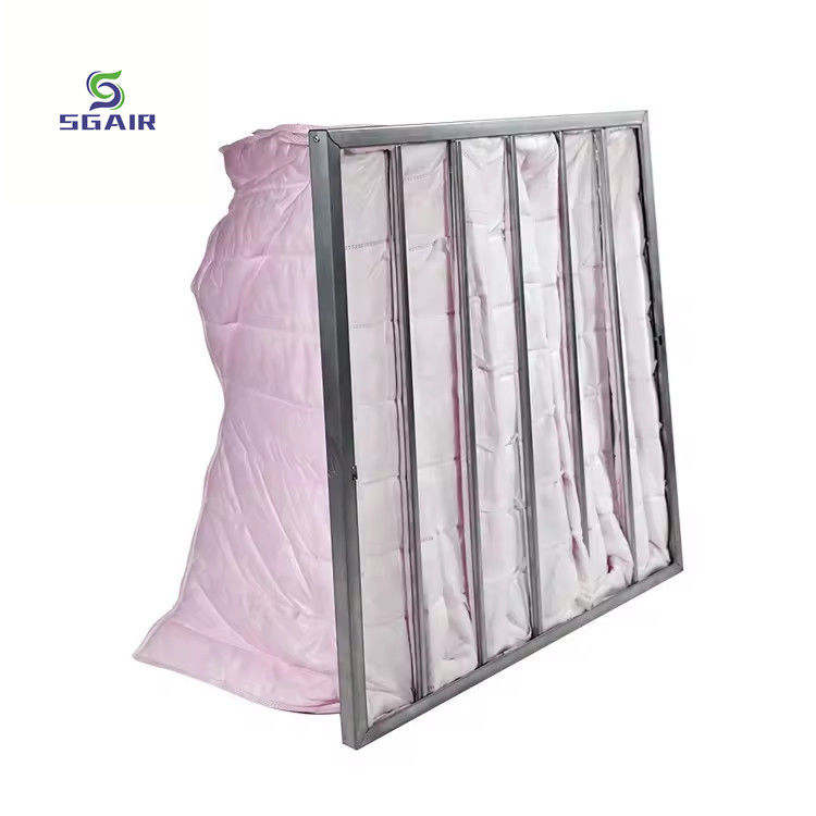 فیلتر هوای جیبی با قاب گالوانیزه با کارایی تصفیه 1 ~ 5μM برای AHU